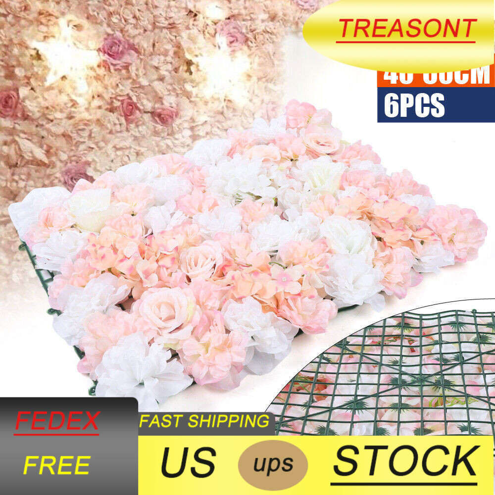 6 Pcs Artificial Silk Flower Wall Panel Floral Backdrop Party Wedding Decoration
