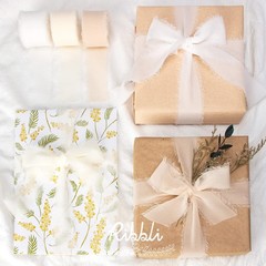 Chiffon Ribbon 1.5″ x 30 Yards – Silk White Ivory Nude Fringe for Weddings, Gift
