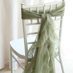 Dusty Sage Premium Curly Chiffon CHAIRS Covers Cap SASHES Bows Ties Wedding Sale