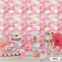 12PCS Artificial 3D Flower Wall Panel Wedding Backdrop Wall Decor Pink 15*15in