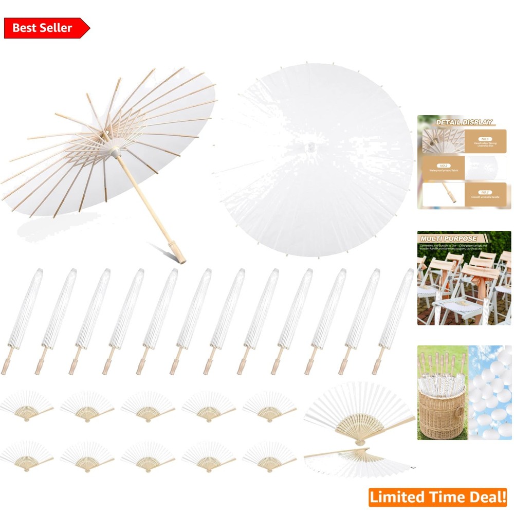 Wedding Paper Parasol Umbrella and Fans Set for Bridal Shower Decorative Supp…
