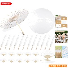 Wedding Paper Parasol Umbrella and Fans Set for Bridal Shower Decorative Supp…