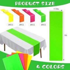 12 Pcs Neon Glow Bright Color Satin Silk Table Runners, Neon A-Bright Color