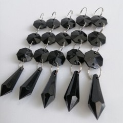 100Pcs Black Acrylic Crystal Garland Hanging Beads Curtain Wedding Party DIY