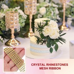 2 Roll 1″x20 Yard Crystal Rhinestones Mesh Ribbon Gold (4mm)