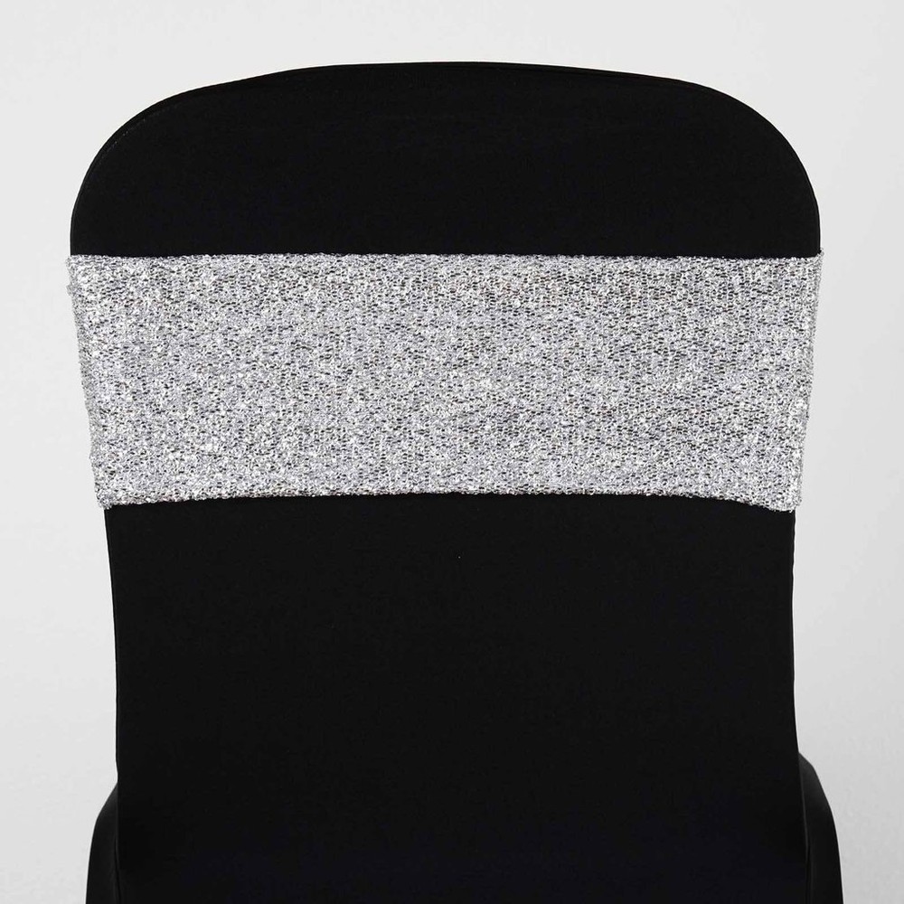 10 Silver Glittered Spandex CHAIR SASHES Wedding Party Reception Light Gray