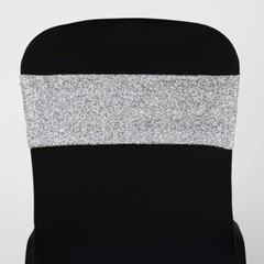 10 Silver Glittered Spandex CHAIR SASHES Wedding Party Reception Light Gray
