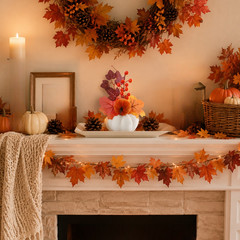 Thanksgiving Seasonal Foam Wreath with Pumpkin Theme and Maple Color Accents