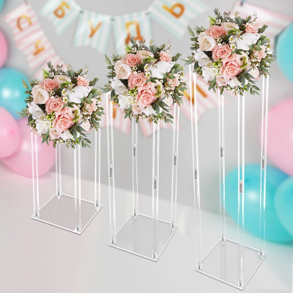 Clear Acrylic Flower Stand Tabletop Flower Plinth Column Vase Wedding Decoration