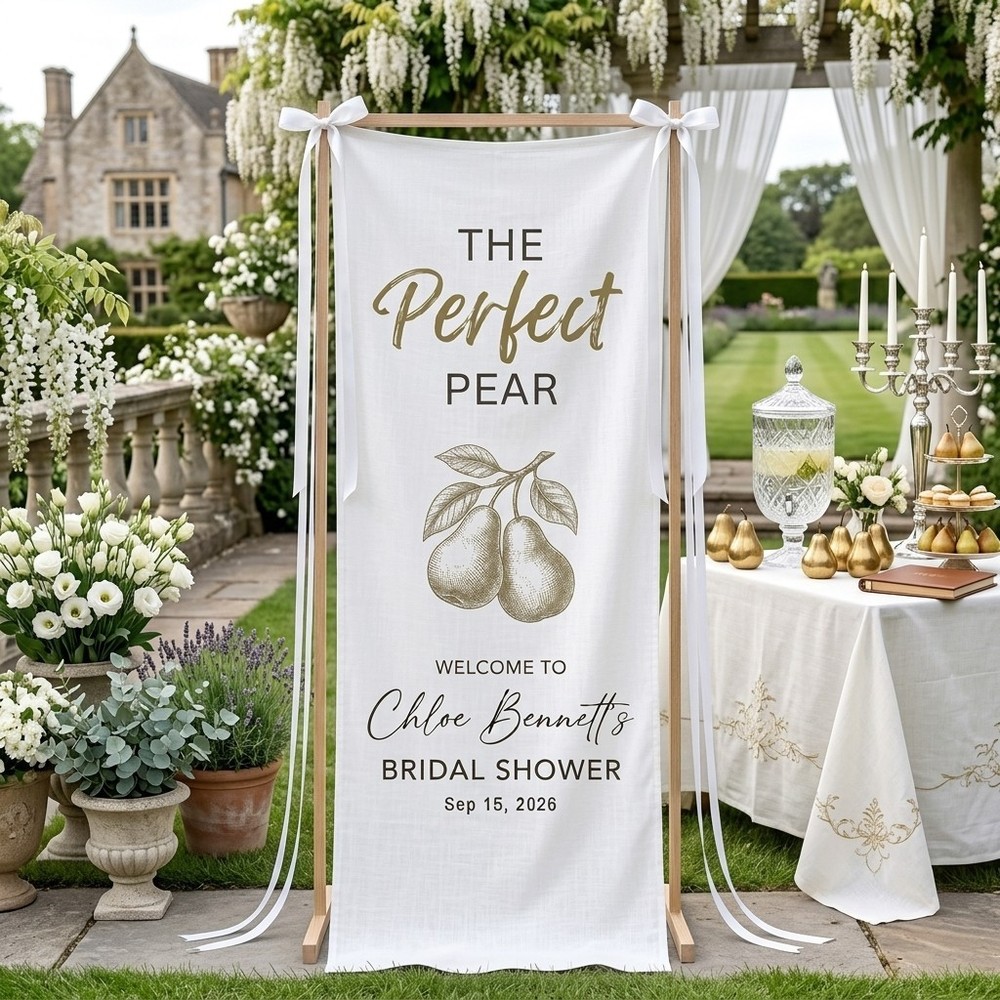 Custom Bridal Shower Banner, Perfect Pear Wedding Welcome Sign, Engagement Decor
