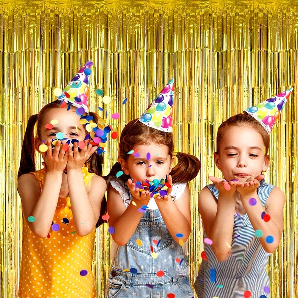Gold Tinsel Curtain 4 Pack Foil Fringe Backdrop Streamer Photo Booth Wall Decor