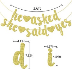Elegant Gold Glitter ‘He Asked She Said Yes’ Banner for Weddings & Engagements