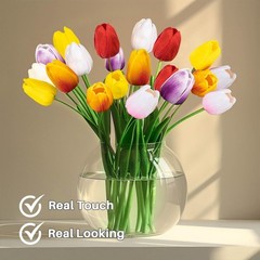 10 Multicolor Tulips Artificial Flowers – Fake Tulips Real Touch Flowers Arti…