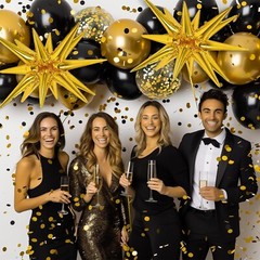 RUBFAC 140pcs Black and Gold Balloons, Black Metallic Gold Confetti Star Late…