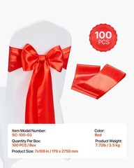7x108inch Red Satin Chair Sashes, 100PCS Ribbon Ties for Events & Party Decor