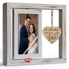 He Asked She Said Yes Rotating Floating Engagement Wedding Picture Frame Gift…
