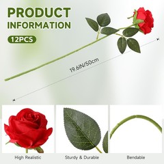 Tifuly 12 Pcs Red Roses Artificial Flowers,Realistic Long Stem Fake Silk Rose…
