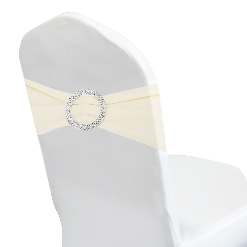 Chair Bows Sash 50 Pcs Stretch Chair Cover Band Elastic Chair Tie, Cream Color