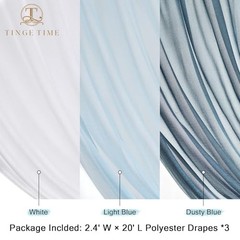 3 Panels Wedding Arch Draping Fabric, 30″ x 20ft Chiffon Fabric Gradient Blue