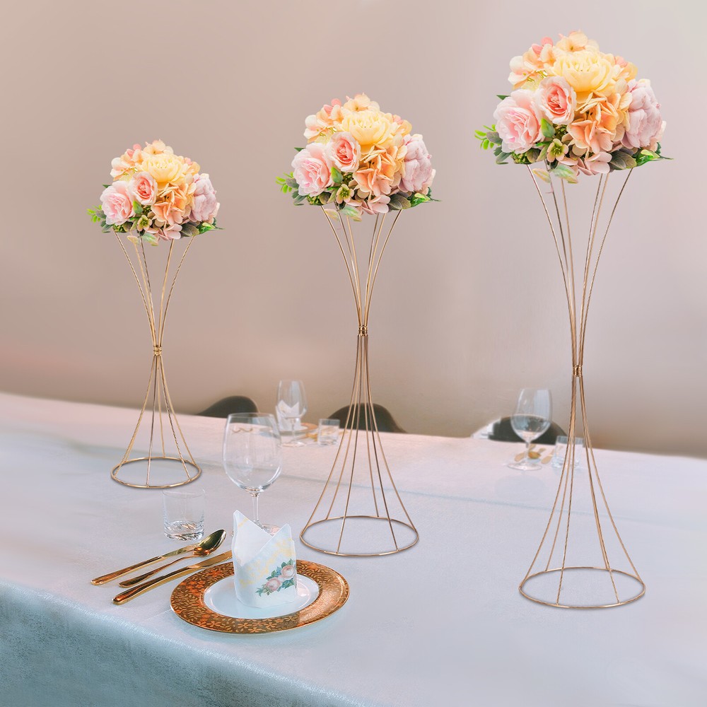 Set of 3 Modern Roadside Flower Stand Table Prop Flower Vessel Flower Stand Gold