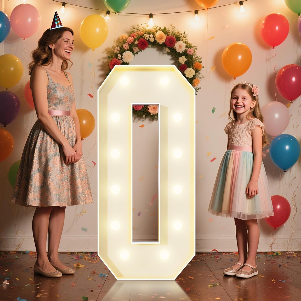 4FT Marquee Numbers 0 Sign,Large Light Up Numbers Party Decoration – Hook and…
