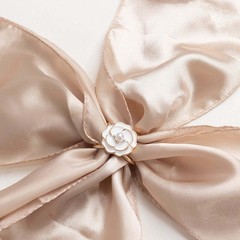10 WHITE Pearl Floral Metal Chair SASH PIN Buckles GOLD Rim Party Decorations