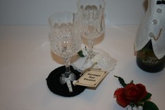 Bride & Groom Wine Champagne Bottle Tux Cover & Coaster Set Wedding Reception