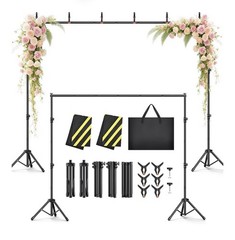 Backdrop 12 panels 30x10ft Champagne Tulle Curtain+ Lights String + Flowers