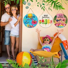 Blosssound 3 Pcs Hello Summer Door Sign 12 Inch Summer Wooden Welcome Sign Fr…