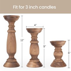 Rustic Wooden Pillar Candle Holders Set of 3, 12” 9” 6” Farmhouse Wood Can…
