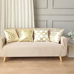 4 Square 18″ x 18″ White Velvet Throw Pillow Covers Gold Geometric Print Home