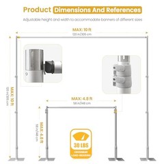 10ft x 10ft Adjustable Backdrop Stand Kit – Heavy Duty Pipe and Drape Silver