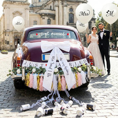 37 Pcs Wedding Car Decorations Just Married Bows Signs Garlands Balloons Kit Set
