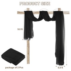 Wedding Arch Drape Fabric, 9.8ft x 4.9ft Black Chiffon Fabric Panels Pack of 2