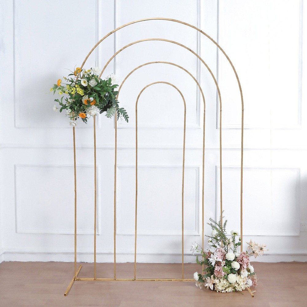 Gold 8 feet Multi-Layered Metal Floral Frame Round Top Backdrop STAND Events