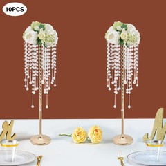 10 Pieces 75cm Gold Flower Stands with Crystal Beads for Elegant Decor