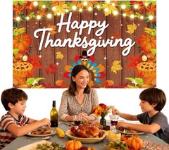 Thanksgiving Day Banner, 5.91×3.61FT, Polyester Fabric Backdrop, for Thanksgi…