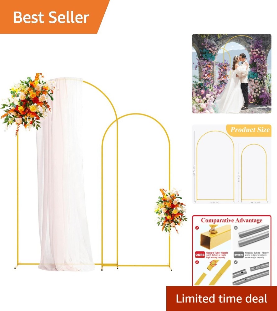 Stable Gold Metal Arch Stand Set – 2-Piece 7.2FT & 6FT Backdrop for Celebrations