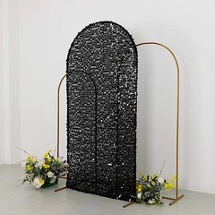 7 ft BLACK Big Payette Sequin Fitted Round Top Wedding Arch STAND COVER Party