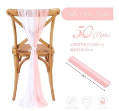 PakiInno Wedding Chair Sashes Covers 8FT White and Blush Aisle Decoration 50pcs