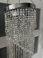 SPIRAL ACRYLIC CRYSTAL CHANDELIER 46” Beaded Preowned Wedding Decor Girl Room