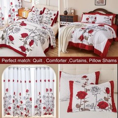 EVENHUG Red Rose Curtains Floral Window Curtain Panels Drapes for Bedroom and…