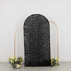 7 ft BLACK Big Payette Sequin Fitted Round Top Wedding Arch STAND COVER Party