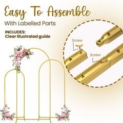 3 Pack Gold Metal Arch Backdrop Stand Set – 6FT, 5FT, 4FT Balloon Stand for W…