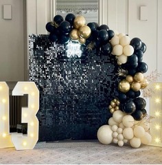 Black Shimmer Wall Backdrop – 24 pcs Decorations Panel | Wedding, Birthday, A…