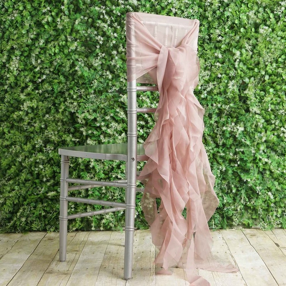Dusty Rose Premium CHAIR COVER with Curly Chiffon Ruffled SASHES Decorations