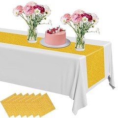6 Pieces Disposable Plastic Sequin Table Runner Glitter 14 x 108 Inch Sequin