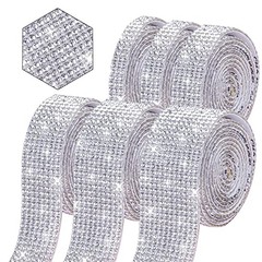 6 Rolls Self-Adhesive Rhinestone Ribbon Crystal Diamond Bling Ribbon DIY White