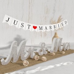 Wedding Sign Set Silver Wood Mr and Mrs & Just Married Banner Decorations