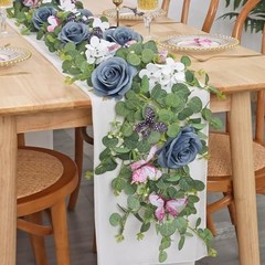 2Pcs 5.9 Ft Artificial Rose Vine Fake Flower Garland Rose Hydrangea 2PCS Blue
